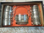 KOMPLET DO HERBATY CUKIERNICA+6 OSŁON DO SZKLANEK PRL