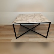 Stolik kawowy, czarny, blat imitacja marmuru