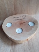 Świecznik drewniany na podgrzewacze. Home sweet home. Duży plaster drewna.