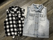 Kamizelka jeansowa i koszula w kratę r.164 H&M i Zara Girls
