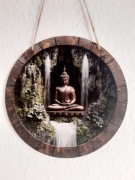 Obrazek BUDDA Wodospad Zen Drewniana okrągła dekoracja na ścianę mistic