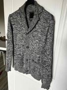 Kardigan SMOG męski sweter M 38 szary długi na guziki