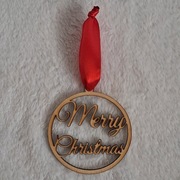 Drewniana bombka świąteczna Merry Christmas | Ozdoba choinkowa