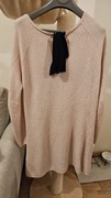 Sweterek tunika brudny róż ze srebrną nitką z wiązaniem z tyłu M