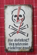Stara tablica ostrzegawcza emaliowana PRL loft trupia czaszka