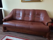 Sofa + 2 fotele - zestaw wypoczynkowy drewno, koniak