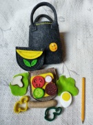 zestaw filcowy: kanapka, jedzenie, torebka portfel