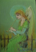 ANIOŁ GRAJĄCY 25x17 pastel olejny