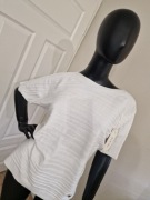 Bluzka swetrowa Sweterek wiosenny rękaw 3/4 biel krem bawełna wizkoza M/L 