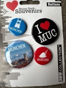 Button, Monachium,przypinka Munchen 4 sztuki