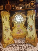 Stary zegar ceramiczny z dwoma wazonikami lata 50 te