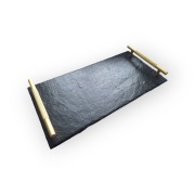 Taca kamienna 40x20 cm, srebrny uchwyt, ŁUPEK