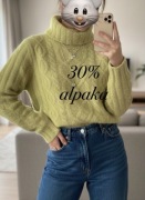 Sweterek damski z golfem gol sweter limonka 30% alpaka lekki ciepły S/M