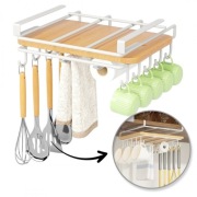 Półka, uchwyt podwieszany do szafki, organizer kuchenny z haczykami, biały