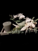 Świecznik na podstawce z ptaszkiem w kolorze szałwiowym/ stroik