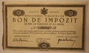 RUMUNIA 500 LEI 1932 - 1933 BON DE IMPOZIT, AKCJA, OBLIGACJA - RZADKOŚĆ