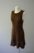 Zara brązowa dzianinowa ażurowa sukienka boho brown crochet dress 36 S