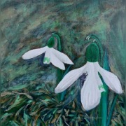 Obraz ręcznie malowany przebiśniegi 20x20