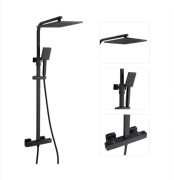 Auralum zestaw prysznicowy czarny deszczownica bateria z  termostatem 