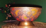 Indyjska ręcznie kuta i malowana mosiężna stara misa patera duża 22cm,
