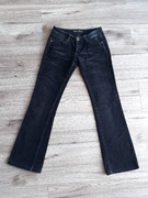 Czarne spodnie sztruksowe damskie z niskim stanem szerokie nogawki XS/S