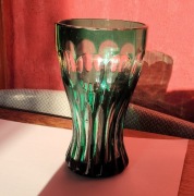 Czeski  zielony wazon Lata siedemdziesiąte  grube szkło