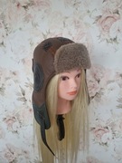 Skórzana czapka pilotka brązowa 