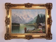 Piękny "Pejzaż górski" - sygnowany Grund, obraz olejny