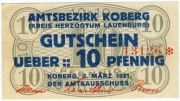 KOBERG AMTSBEZIRK (DOMINIUM) 10 PF. 3.03.1921