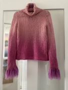 STEFANEL stylowy różowy sweterek piękne rękawy! r. S