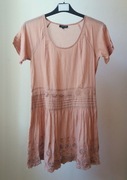 Koszulka tunika Topshop krótki rękaw różowa kwiaty 38 boho