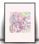 pastelowy obrazek z kwiatkami, łąka rysunek a4, boho plakat botaniczny 