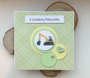 Kartka na urodziny dziecka z koparką.