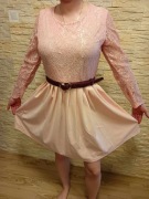 Sukienka róż koronka długi rękaw PAKUTEN (L/XL)