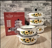 Garnki emaliowane 5 sztuk słoneczniki 