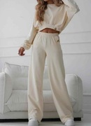 Nowy,kremowy komplet dresowy oversize La Monne z haftem,rozmiar uniwersalny