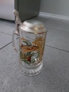 Piękny kufel z cynową pokrywą motyw RYBY