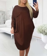 Sukienka brązowa tuba z kieszeniami 