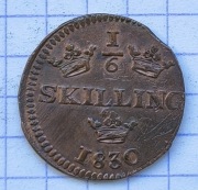 01475 Szwecja 1/6 skillinga 1830 piękna!