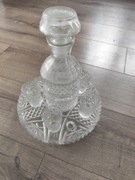 Karafka kryształowa z kieliszkami i podstawką z PRL