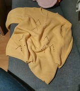 Wełniany żółty sweter ze złotymi wstawkami vintage