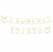 Girlanda Komunijny Wiszący Napis I Komunia Święta Biało-Złoty 250cm