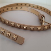 **wąski PASEK beżowy ĆWIEKI metalowe VINTAGE 97 x 1,5 cm