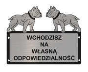 Srebrna tabliczka uwaga zły pies pitbull amstaff