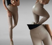 Legginsy eko skóra M.Sara push up, delikatne ocieplenie, beż 
