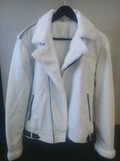 Kurtka skórzana Ramoneska pilotka z białym kożuchem - M