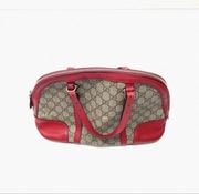 Gucci GG Canvas Dome Handbag z czerwonymi skórzanymi wykończeniami