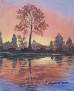 OBRAZ RĘCZNIE MALOWANY PEJZAŻ AKRYLOWY "W PASTELOWEJ ODSŁONIE" - 24x30cm