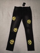 Nowe czarne grafitowe  spodnie jeansy z dziurami emotkami BoohooMAN 32