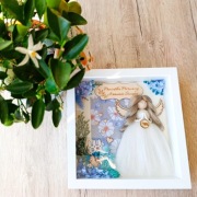 Ramka pamiątka Pierwszej Komunii Świętej rękodzieło makrama prezent 3D